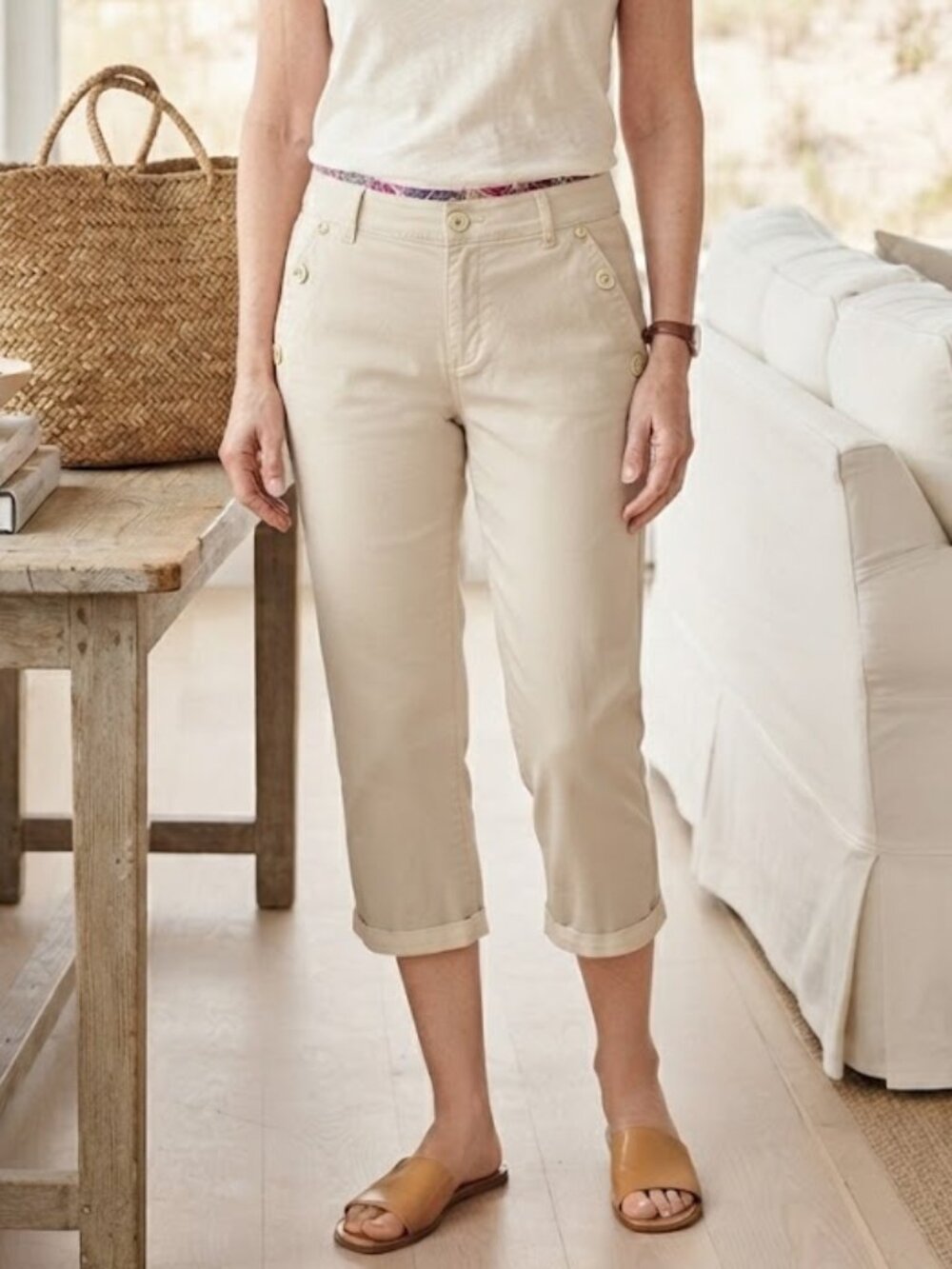 Sun Equipment Beige Cotton Stretch Capri Pants Size 16